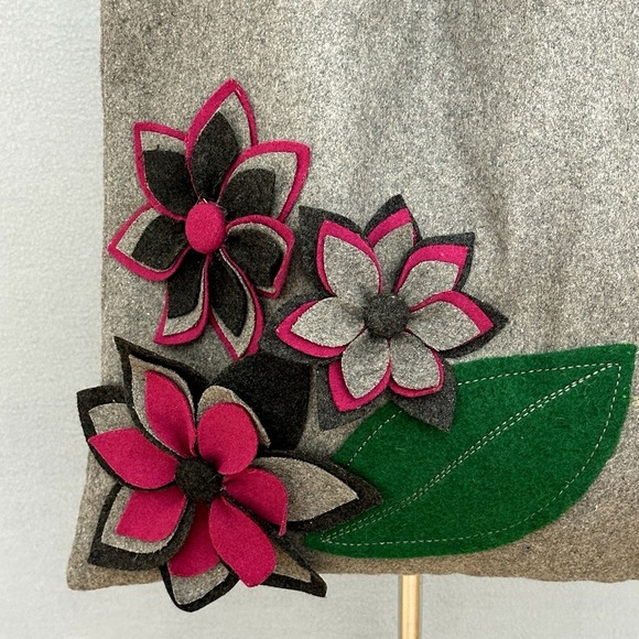 Boho Hippie Teacher Gray Flannel Floral Cut Applique Tote Bag Double Strap‎ - Picture 4 of 13